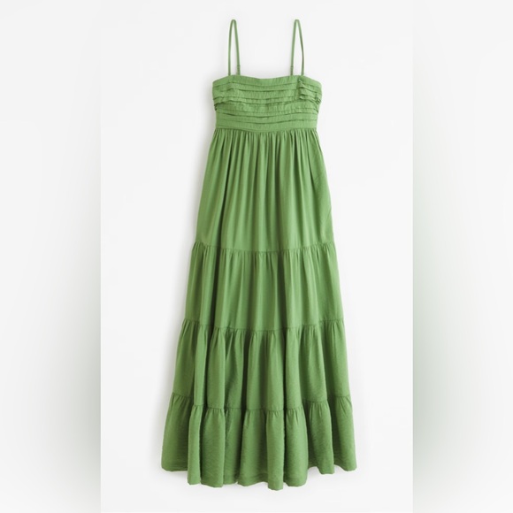 Abercrombie & Fitch Strapless Tiered Maxi Dress In Green Size S - Picture 1 of 14